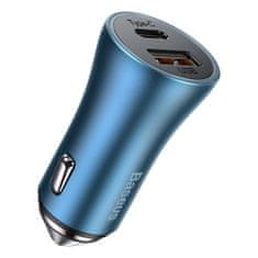 BASEUS Baseus Golden Contactor Pro nabíjačka do auta, USB + USB-C, QC4.0+, PD, SCP, 40W (modrá) + kábel USB-C na Lightning 1m (modrý)