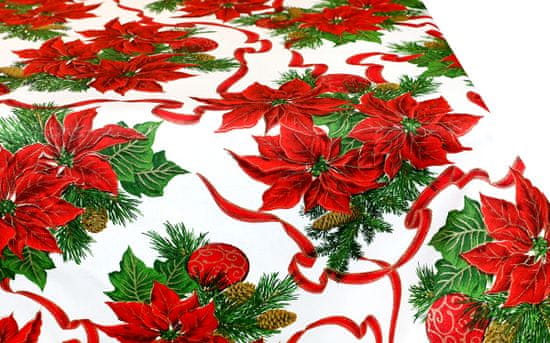 MONDO ITALIA Vianočný bavlnený obrus Vianočné ruže na bielom