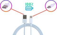 KOMA Synchronizačný a nabíjací kábel USB-A 3.0 / USB-C, 2 metre, do 5 A, biely