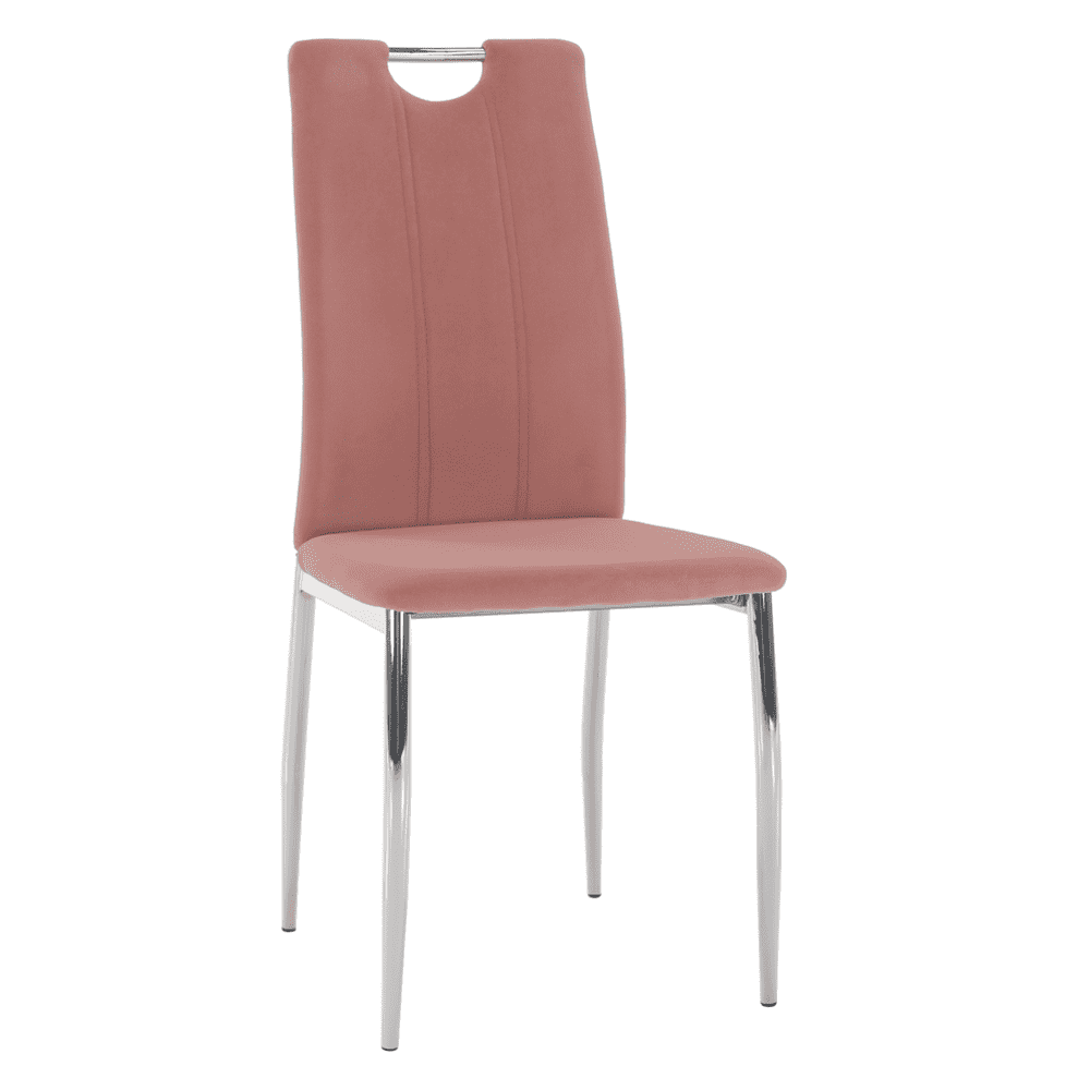 KONDELA Jedálenská stolička, ružová Velvet látka / chróm, OLIVA NEW