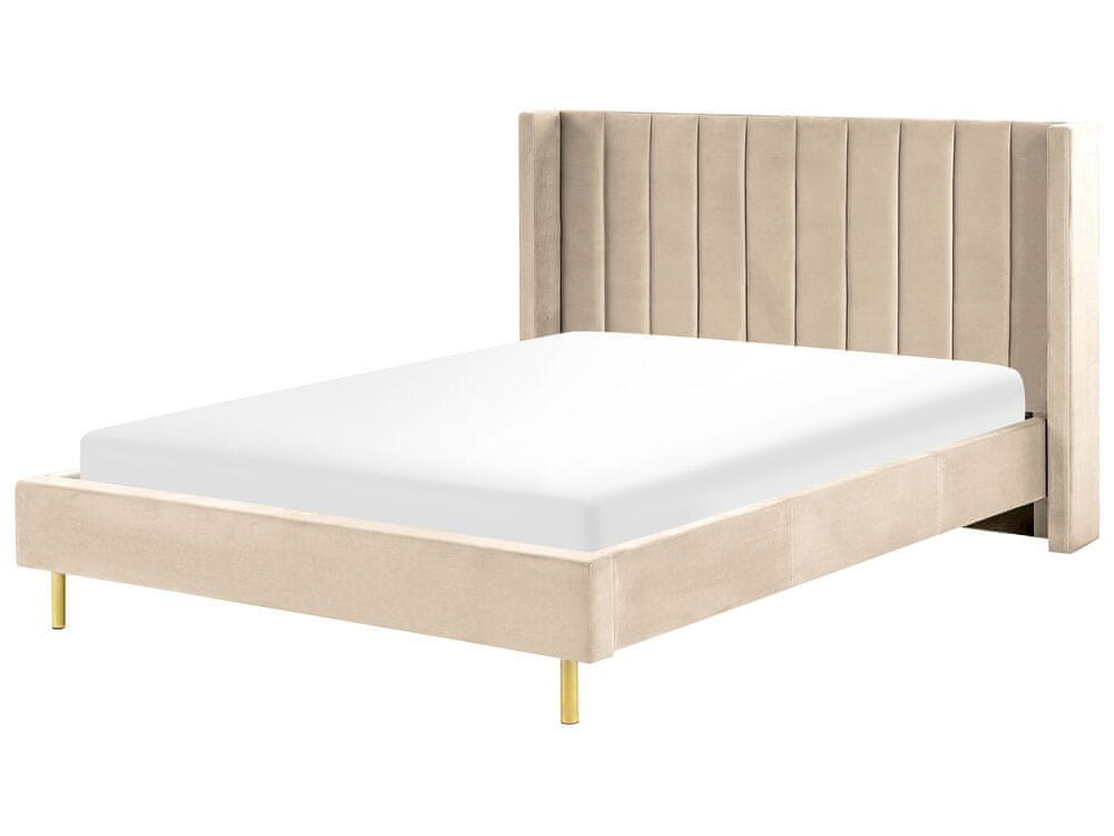 Beliani Zamatová posteľ 160 x 200 cm béžová VILLETTE