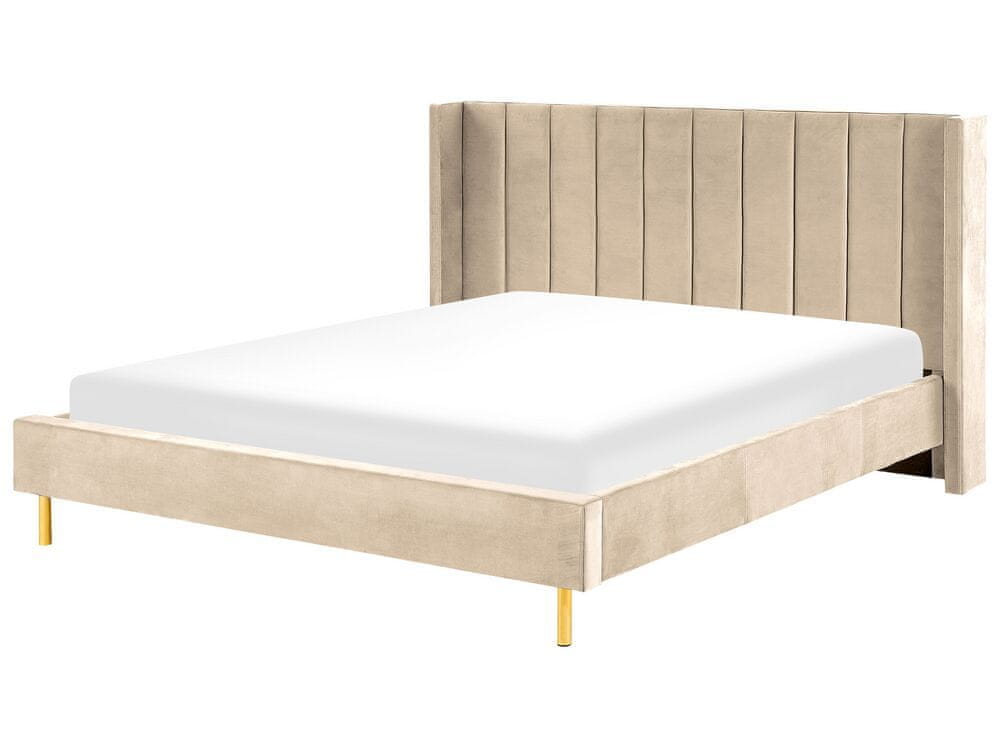 Beliani Zamatová posteľ 180 x 200 cm béžová VILLETTE