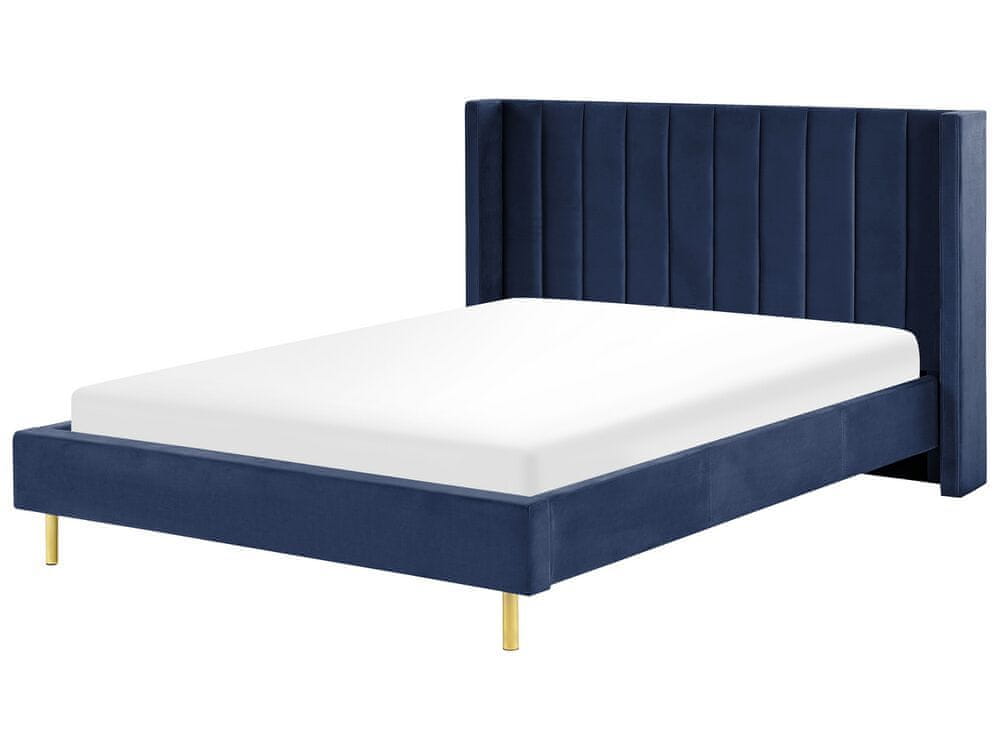 Beliani Zamatová posteľ 160 x 200 cm modrá VILLETTE