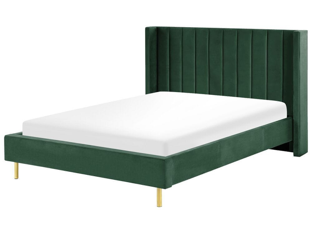Beliani Zamatová posteľ 140 x 200 cm zelená VILLETTE