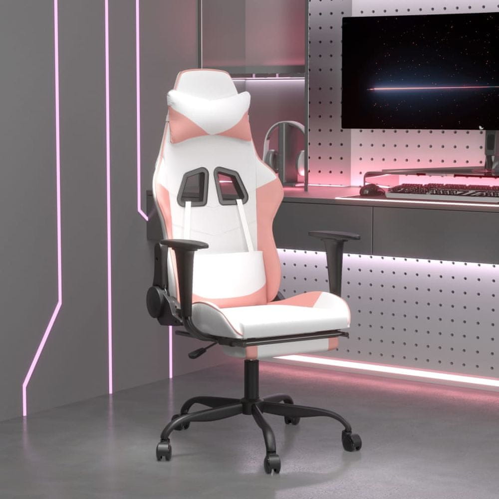 Vidaxl Herná stolička s podnožkou biela a ružová umelá koža