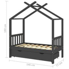 Vidaxl Rám detskej postele so zásuvkou tmavosivý borovica 70x140 cm