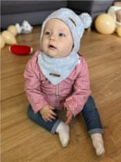 NEW BABY Zimná dojčenská čiapočka so šatkou na krk Teddy bear šedo ružová - 62 (3-6m)