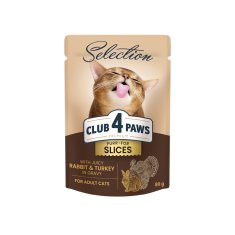 Club4Paws Premium Kapsičky pre mačky Plátky s králičím a morčacím mäsom v omáčke 12x80g