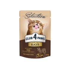 Club4Paws Premium Kapsičky pre mačky Plátky s teľacím mäsom v zeleninovom žele 12x80g 