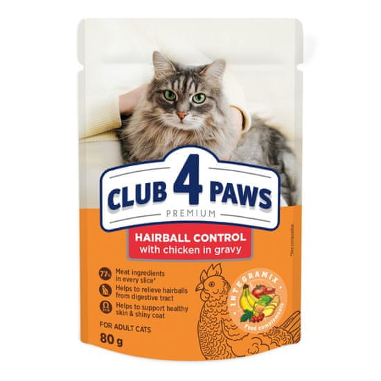 Club4Paws Premium Kapsička pre mačky Hairball Control 24x80g (1.92kg)