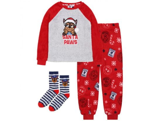 Paw Patrol PAW PATROL Chase Darčeková sada: chlapčenské pyžamo + ponožky, fleece, sivá, červená