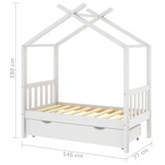 Vidaxl Detský posteľný rám so zásuvkou biely borovica 70x140 cm