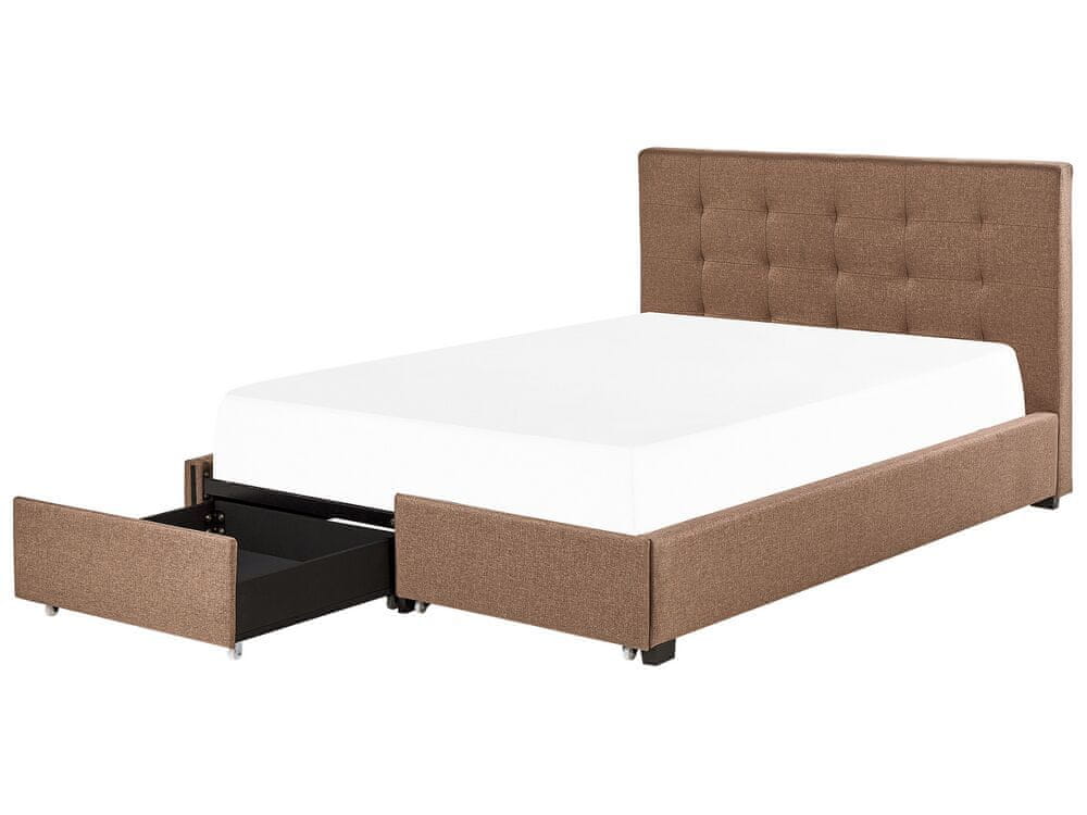 Beliani Čalúnená posteľ s úložným priestorom 160 x 200 cm hnedá LA ROCHELLE