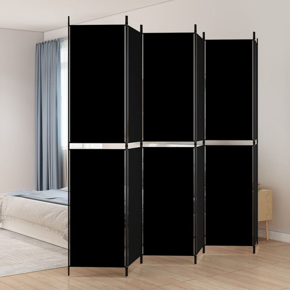 Vidaxl 6-panelový paraván čierny 300x220 cm látkový