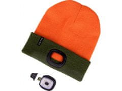 Extol Light čiapka s čelovkou 4x45lm, USB nabíjanie, fluorescenčná oranžová/khaki zelená, obojstranná, univerzálna veľkosť