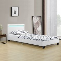 Juskys Čalúnená posteľ Verona 90 x 200 cm s LED osvetlením v bielej farbe