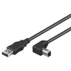 Kábel USB 2.0, AB, 2m so zahnutým USB-B konektorom 90°