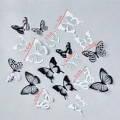 Northix 18x 3D ozdobné motýle - čiernobiele 
