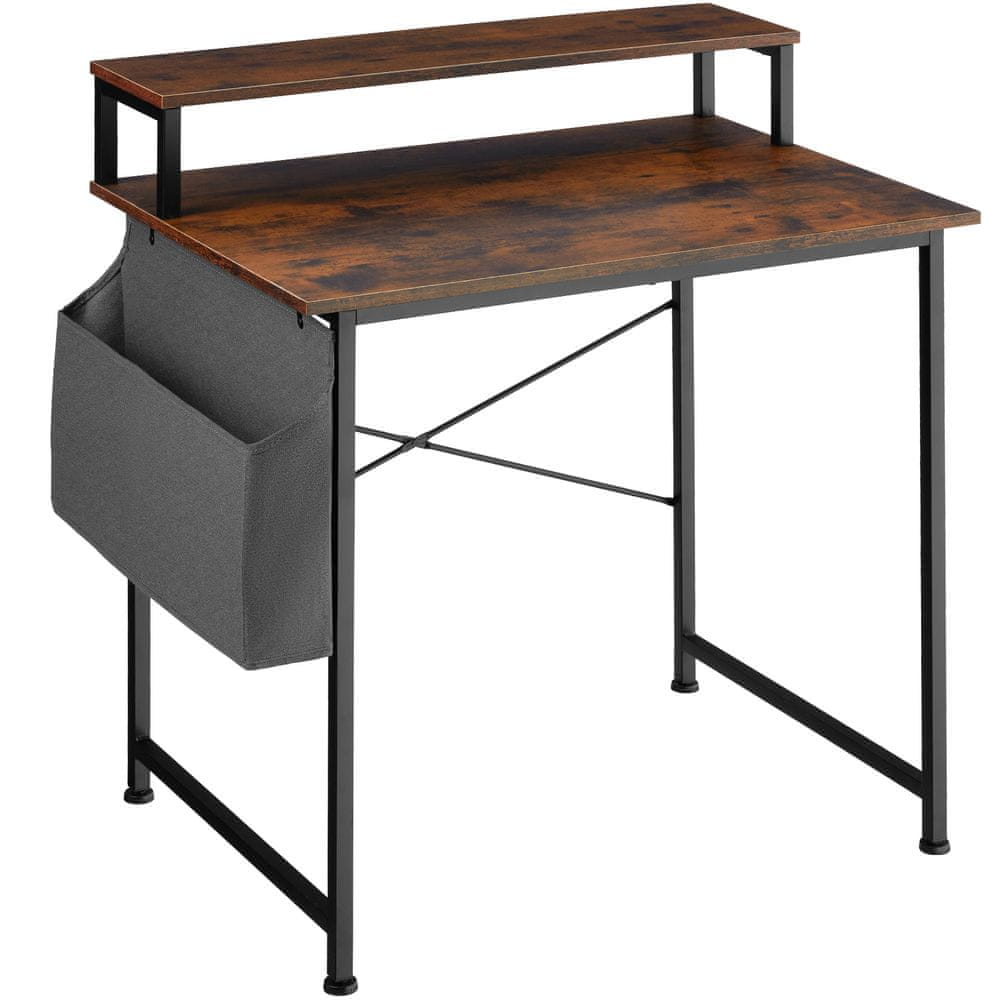 tectake Písací stôl s policou a látkovým úložným boxom - Industrial tmavé drevo, 80 cm