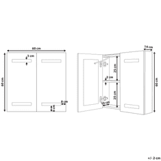 Beliani Kúpelňová zrkadlová skrinka biela / strieborná s LED osvetlením 60 x 60 cm TALAGAPA
