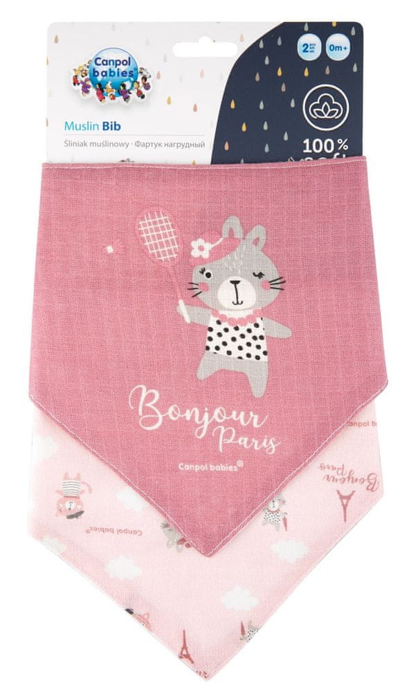 Canpol babies Mušelínový slintáčik BONJOUR PARIS 2 ks ružový