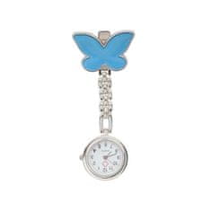 Daklos Kovové připínací kapesní hodinky se motýlkem nejen pro zdravotní sestru - Modrá