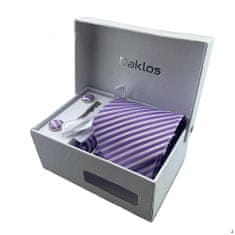 Daklos Luxusná sada ružovej a striebornej farby - kravata, vreckový štvorec na sako, manžetové gombíky, spona v darčekovej krabičke