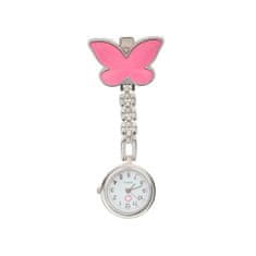 Daklos Kovové vreckové hodinky s klipom a motýlikom nielen pre zdravotnú sestru - ružové
