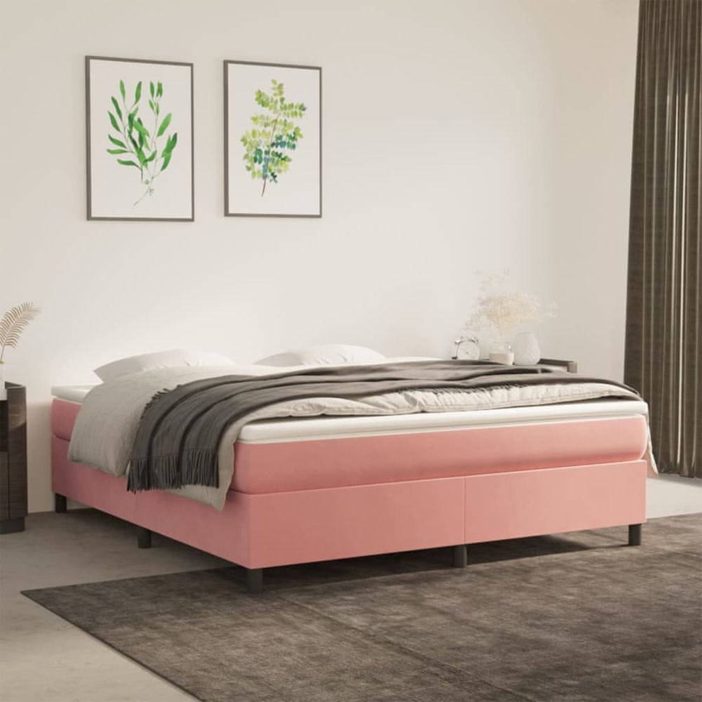 shumee Posteľný rám boxsping s matracom ružový 160x200 cm zamat