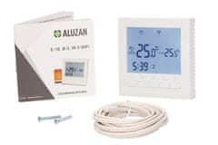 Aluzan E-16 WiFi, programovateľný izbový termostat pre spínanie elektrického vykurovania do 16 A, diaľkovo ovládateľný cez aplikáciu Android alebo iOS