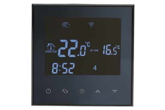 Aluzan Class E-16 (TMAVÁ VARIANTA) WiFi, programovateľný izbový termostat pre spínanie elektrického vykurovania do 16 A, diaľkovo ovládateľný prostredníctvom aplikácie Android alebo iOS