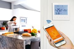Aluzan E-16 WiFi, programovateľný izbový termostat pre spínanie elektrického vykurovania do 16 A, diaľkovo ovládateľný cez aplikáciu Android alebo iOS