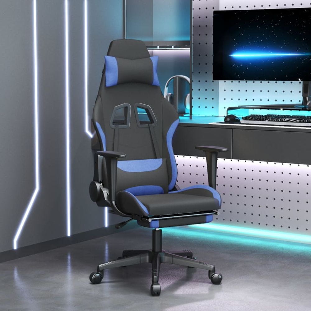 Vidaxl Otočná herná stolička s podnožkou čierna a modrá látková