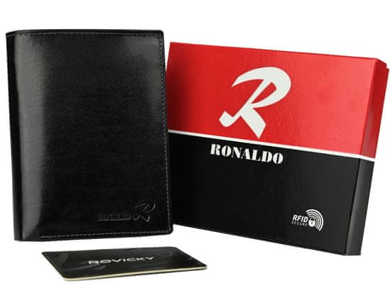 RONALDO Pánska kožená peňaženka so zabezpečením RFID Janov čierna, červená