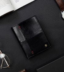 Rovicky Vertikálna pánska peňaženka s červeným prešívaním, prírodná lícová koža