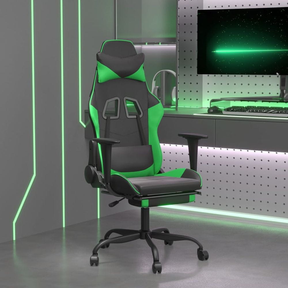 Vidaxl Herná stolička s opierkou na nohy čierna a zelená umelá koža
