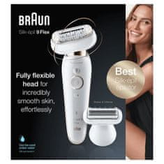 BRAUN Elektrický depilátor Braun Silk-épil 9 Flex 9-002 pre ženy, Flexibilná hlavica, Mikro grip 40 peset, SensoSmart, Biela / zlatá