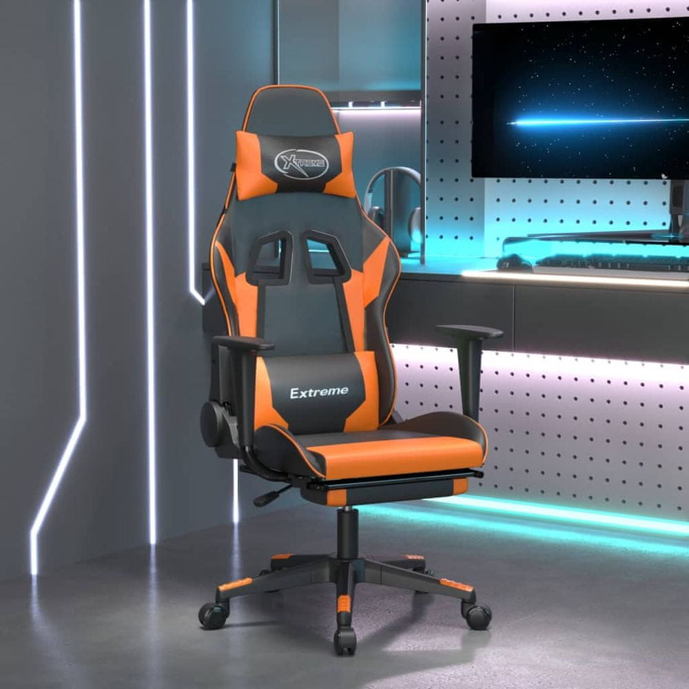 Vidaxl Herná stolička s podnožkou čierna a oranžová umelá koža