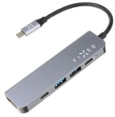 FIXED 5-portový hliníkový USB-C HUB Mini pre notebooky a tablety FIXHU-MN-GR, sivý