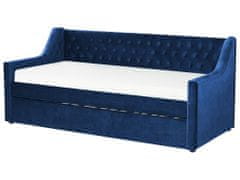 Beliani Rozkladacia zamatová posteľ 90 x 200 cm modrá MONTARGIS