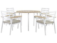 Beliani Súprava záhradného stola a 4 bielych stoličiek s béžovými poduškami CAVOLI