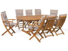 Beliani Záhradný stôl s 8 stoličkami so sivobéžovými vankúšmi MAUI