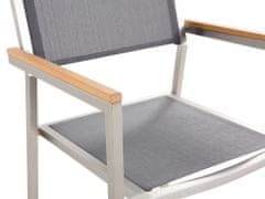 Beliani Záhradná sada pre 6 osôb sklenená doska 180 x 90 cm a sivé stoličky GROSSETO