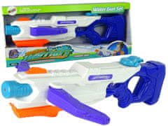 Lean-toys Vodná pištoľ 1000 ml biela a modrá Výsuvné rameno 60 cm Dosah 8 m