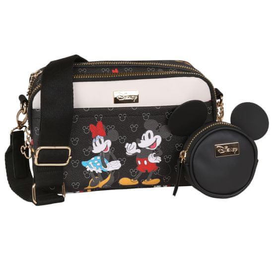 PRIMARK Peňaženka Mickey and Minnie Mouse + sáčok, čierna, na nastaviteľnom popruhu 24x15x8cm