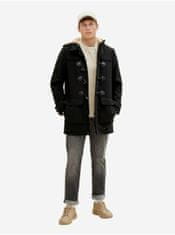 Tom Tailor Čierny pánsky zimný kabát s kapucňou a prímesou vlny Tom Tailor XL