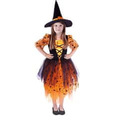 Rappa Detský oranžový kostým čarodejnice/Halloween s klobúkom (S)