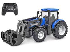 DeCuevas R/C traktor modrý 27 cm s predným nakladačom, batériový s 2,4GHz svetlom v krabici