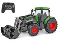 DeCuevas R/C traktor zelený 27 cm s predným nakladačom, batériový s 2,4GHz svetlom v krabici