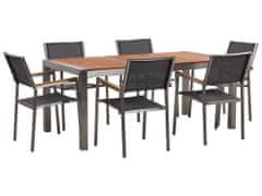 Beliani Záhradný set drevený stôl z eukalyptu a 6 sivých stoličiek GROSSETO